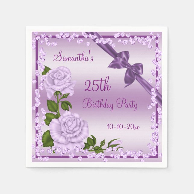 Lilac Blossom, Bows & Diamonds 25th Napkin (Front)