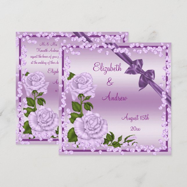 Lilac Blossom, Bows & Diamonds Wedding Invitation (Front/Back)