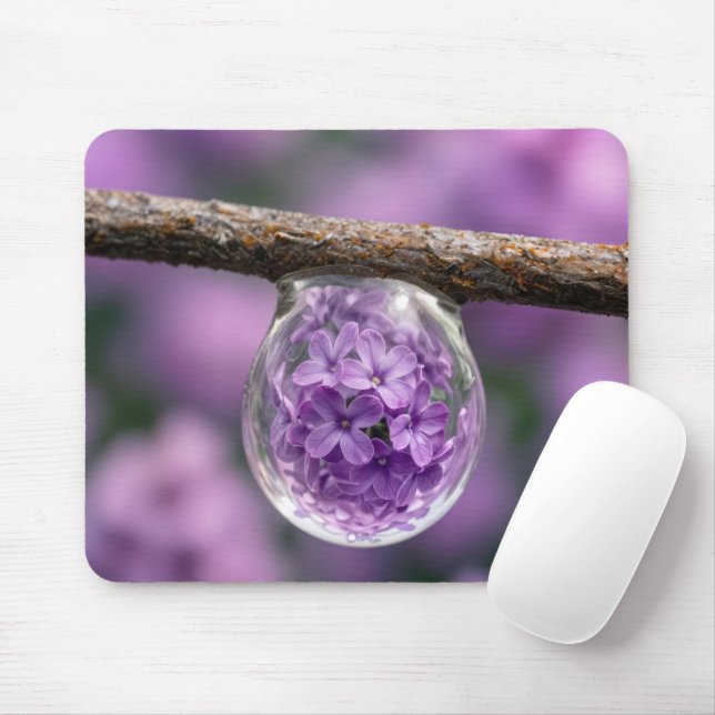Lilac Blossom Reflected in Raindrop Mouse Mat (With Mouse)
