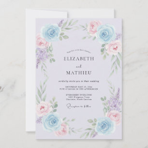 Lilac Blue Blossom Romance Wedding Invitation