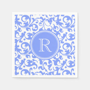 Lilac Blue Elegant Damask Swirls Monogrammed Napkin