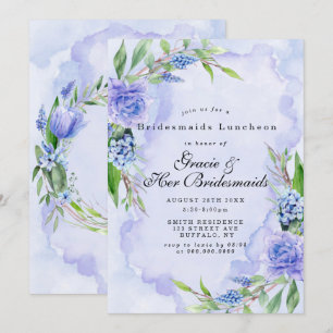 Lilac Blue Floral Bridesmaids Luncheon Invites