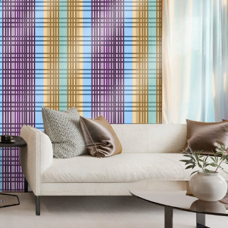 Lilac Blue Gold Green Chequered Elegant Pattern Wallpaper