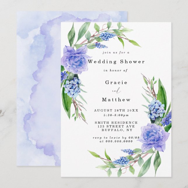 Lilac Blue Hyacinth Tulip Wedding Shower Invites (Front/Back)