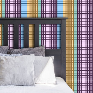 Lilac Blue Yellow Green Plaid Elegant Pattern Wallpaper