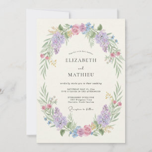 Lilac Blush Blossom Oval Wedding Invitation