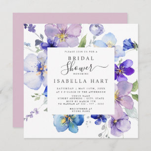 Lilac Blush Mauve Pansy Viola Floral Bridal Shower Invitation