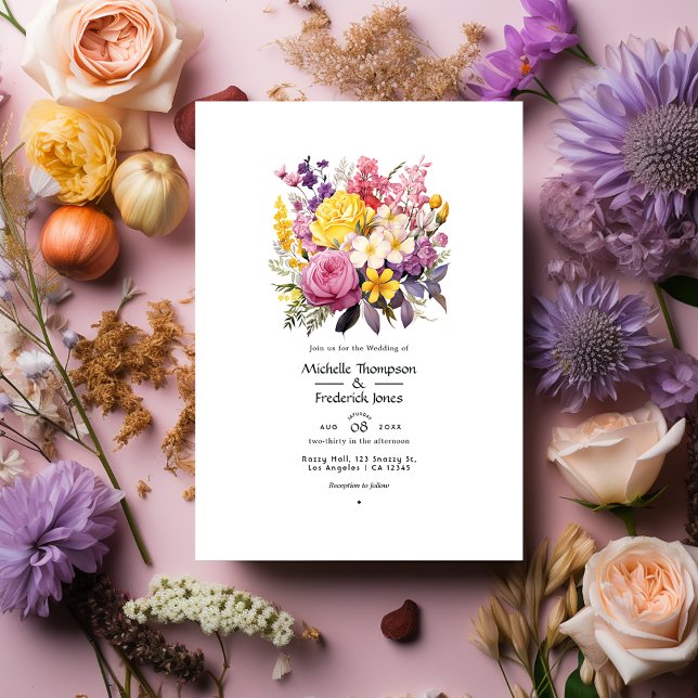 Lilac, Blush Pink and Vintage Yellow Wedding Invitation (Creator Uploaded)