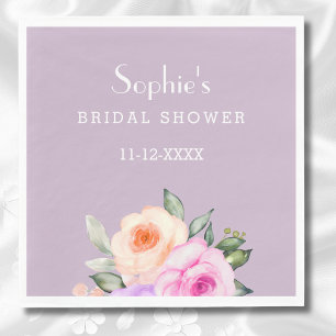 Lilac Blush Pink Peach Bright Roses Bridal Shower Napkin