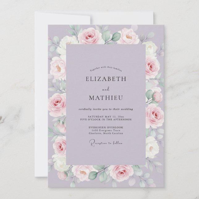 Lilac Blush Wreath Wedding Invitation (Front)