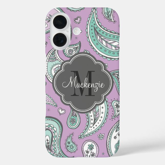 Lilac Bohemian Paisley Custom Monogram Case-Mate iPhone Case (Back)