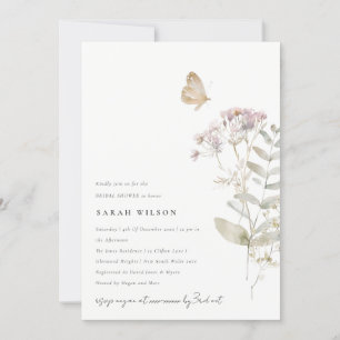 Lilac Boho Wildflower Fern Botanical Bridal Shower Invitation