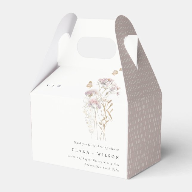 Lilac Boho Wildflower Fern Botanical Wedding Favour Box (Front Side)