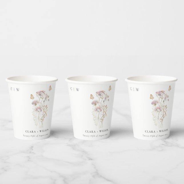 Lilac Boho Wildflower Fern Botanical Wedding Paper Cups (Multi)