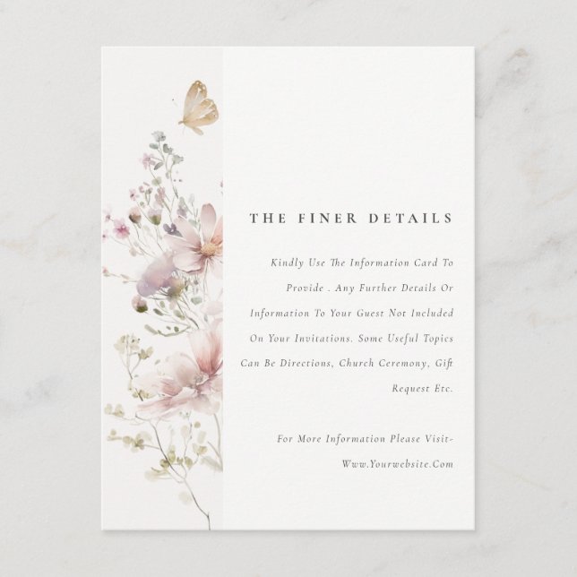 Lilac Boho Wildflower Fern Foliage Wedding Detail Enclosure Card (Front)