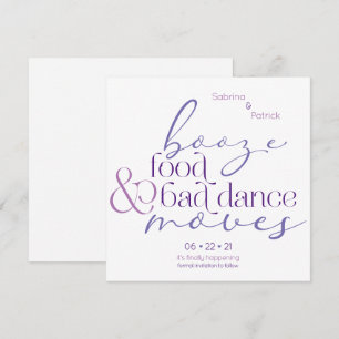 Lilac Booze Food Bad Dance Moves Save theDate Invitation