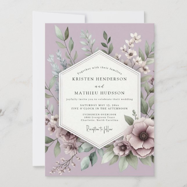 Lilac Botanical Meadow Wedding Invitation (Front)