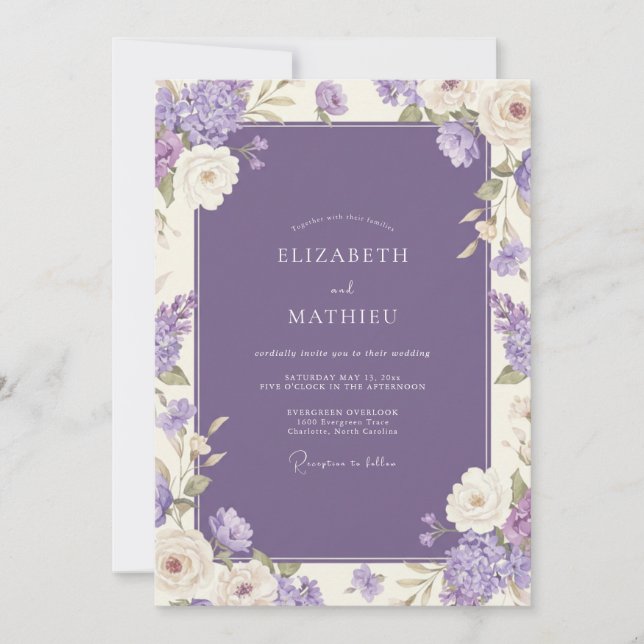 Lilac Botanical Romantic Wedding Invitation (Front)