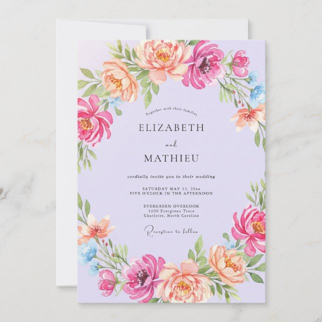 Lilac Bountiful Botanical Wedding Invitation (Front)