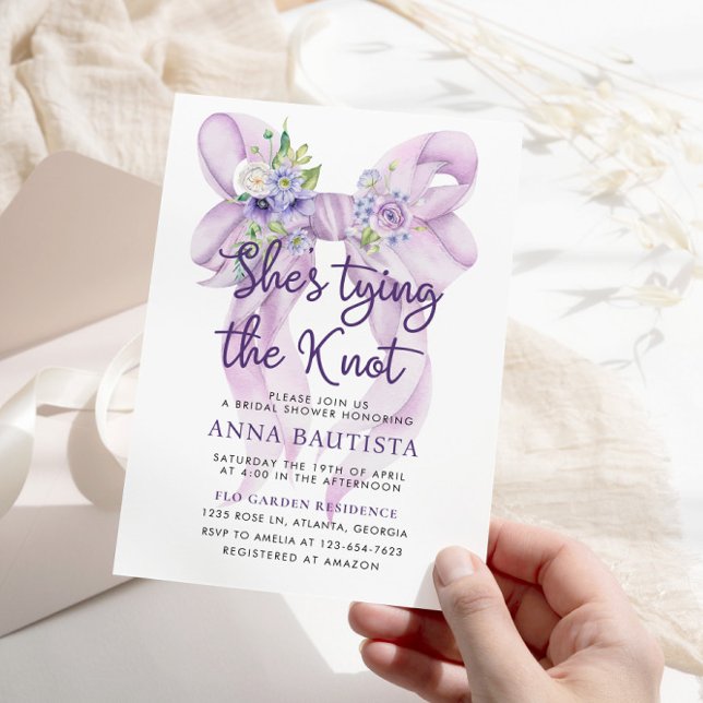 Lilac Bow She's Tying the Knot Bridal Shower Invitation (Creator Uploaded)