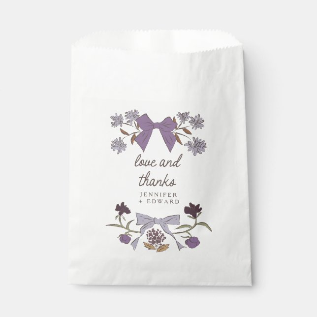 Lilac Bows and Blossoms Boho Wedding Favour Bags (Front)
