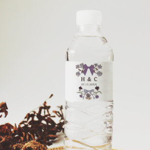 Lilac Bows Blossom Wedding Monogram Water Bottle Label