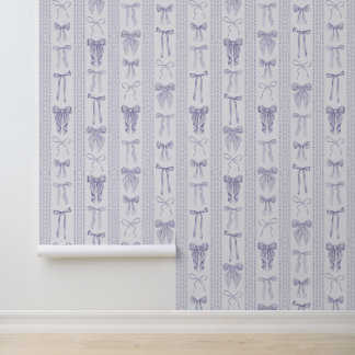 Lilac Bows with Lace Vertical Stripes Wallpaper