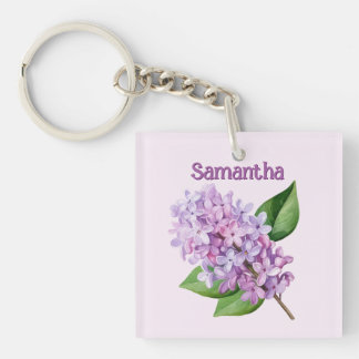 Lilac Branch on Soft Pink Background Key Ring