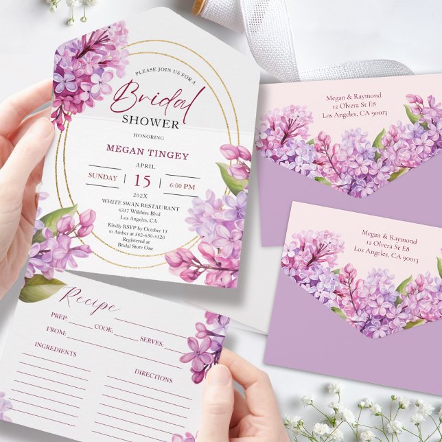 Lilac Bridal Shower Floral Recipe  All In One Invitation (Creator Uploaded)