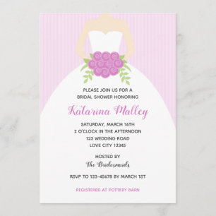 Lilac Bridal Shower Invitations (Wedding Gown)