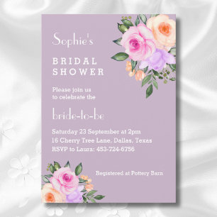 Lilac Bright Floral Pink Roses Bridal Shower Invitation