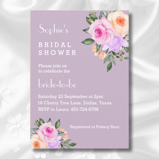 Lilac Bright Floral Pink Roses Bridal Shower  Invitation (Creator Uploaded)