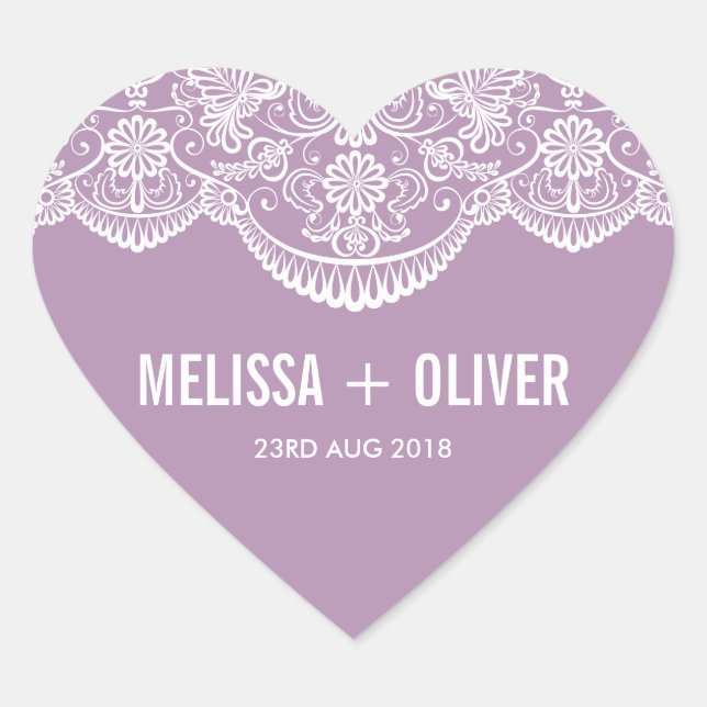 Lilac Brocade Lace | Wedding Heart Sticker (Front)