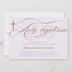 LILAC & BROWN HOLY CROSS BAPTISM INVITATION