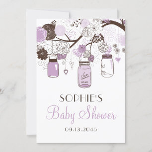 Lilac & Brown Mason Jars Baby Shower Invitations