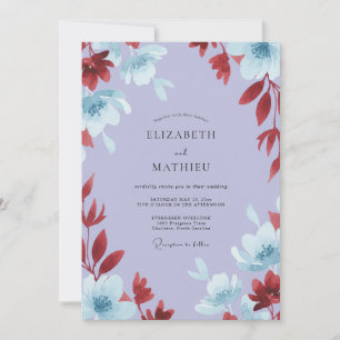 Lilac Burgundy Leafy Wedding Invitation