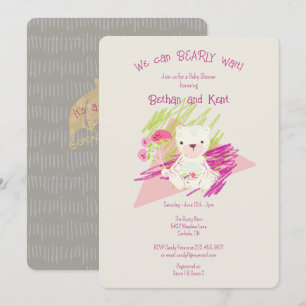 Lilac Burnished Boho Teddy Bear Baby Shower Invitation
