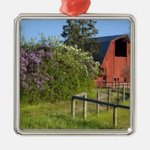 Lilac bushes in bloom and magpies in the trees metal tree decoration