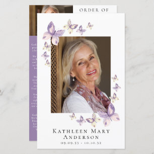 Lilac Butterflies Photo Memorial Service Program