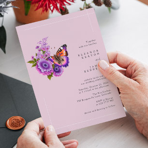 Lilac Butterfly Dream   Modern Wedding Typography Invitation