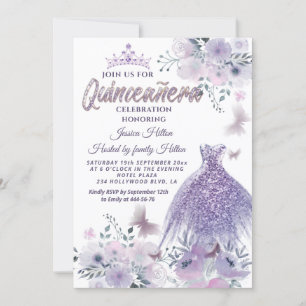 Lilac Butterfly floral garden tiara Quinceañera  Invitation