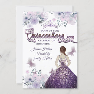 Lilac Butterfly floral garden tiara  Quinceañera  Invitation
