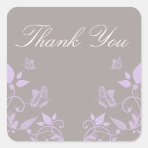 Lilac Butterfly Floral Thank You Stickers