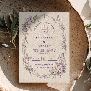 Lilac Butterfly Floral Wedding Invitation