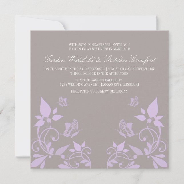 Lilac Butterfly Floral Wedding Invite (Front)