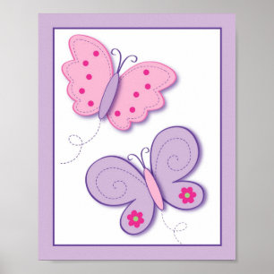 Lilac Butterfly Flower Nursery Wall Art Print