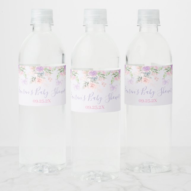 Lilac Butterfly Food and Beverage Label Set (Bottles)