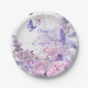 Lilac Butterfly Watercolor Disposable Paper Plate