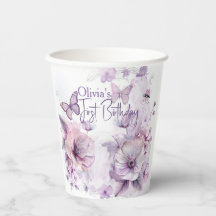 Lilac Butterfly Watercolor Girl's 1st Birthday 
