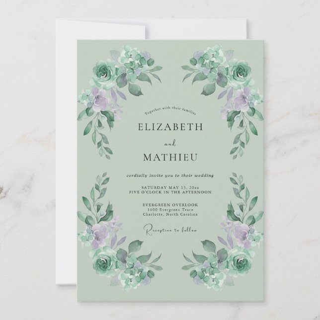 Lilac Celadon Leaf Wedding Invitation (Front)